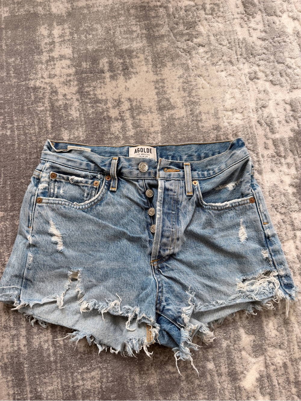 Agolde Light Blue Distressed High-Rise Denim Shorts